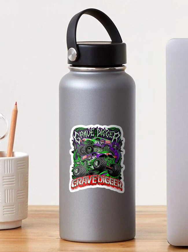 Grave Digger the Monster Jam in Black Water Bottle by xinle_arts