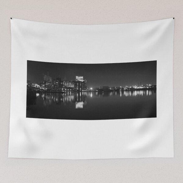 Item preview,  Sugar Glow B&W - The Domino Sugar Plant on the Inner Harbor in Baltimore, Maryland designed and sold by BeachBumPics.