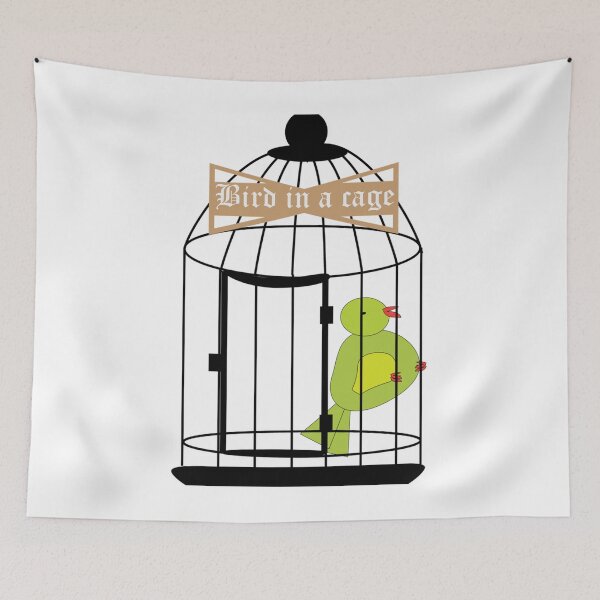 Item preview, Green bird in a cage   designed and sold by rentcreature.