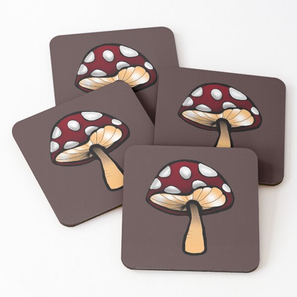 Item preview, Toadstool red and white mushroom print brown background  designed and sold by DemonicGloom.