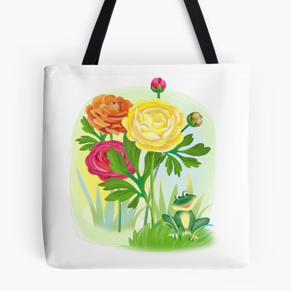 Item preview, fresh raunculus of different colors and frog designed and sold by sonaadalian.