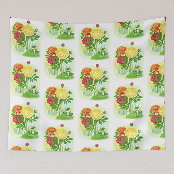Item preview, fresh raunculus of different colors and frog designed and sold by sonaadalian.