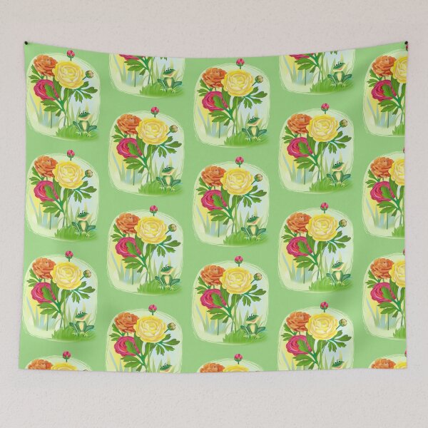 Item preview, Fresh ranunculus of different colors and frog designed and sold by sonaadalian.