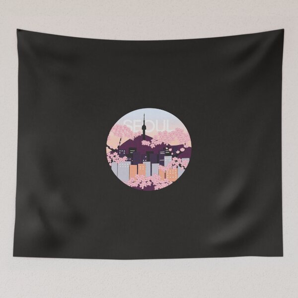 Item preview, Seoul Tower With Woodblock Style Cherry Blossoms South Korea Classic designed and sold by Bsherylvn.