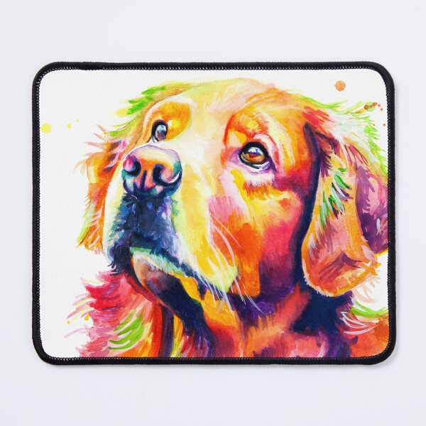 Rainbow Watercolor Golden Retriever Mouse Pad