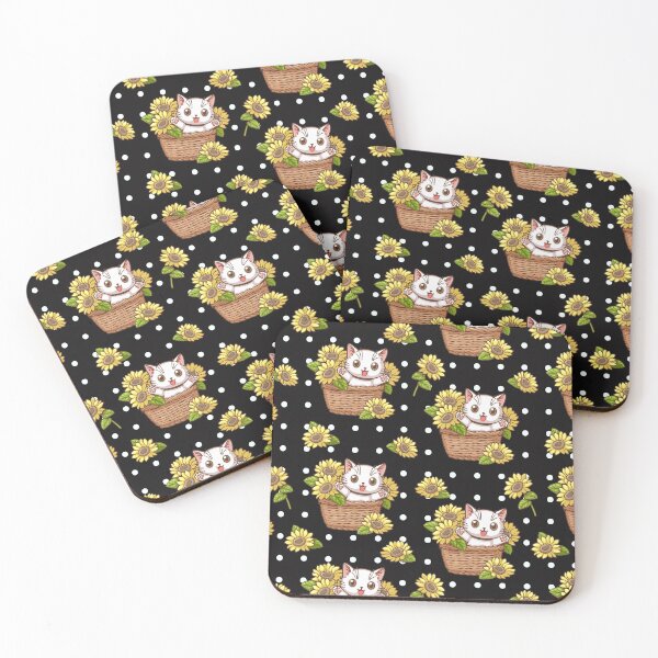 Item preview, White Cat With Sunflower, Cute Kitten In Basket Pattern designed and sold by DearSunny.