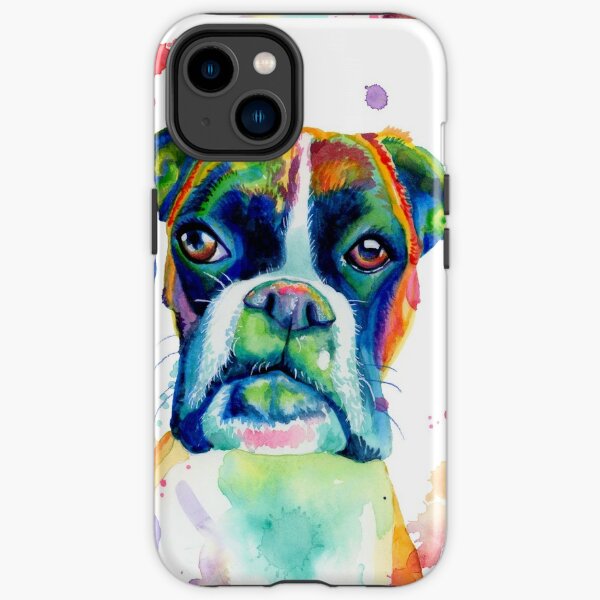 Boxer Dog Rainbow Watercolor Portrait Painting iPhone Tough Case
