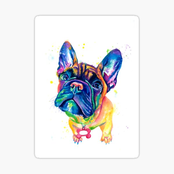 Miniature French Bulldog Colourful Portrait Painting Sticker