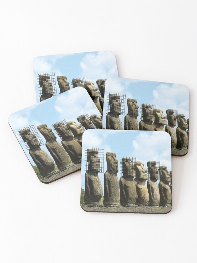 Thumbnail 1 of 5, Coasters (Set of 4), Easter Island Pixels designed and sold by BullishGraphics.