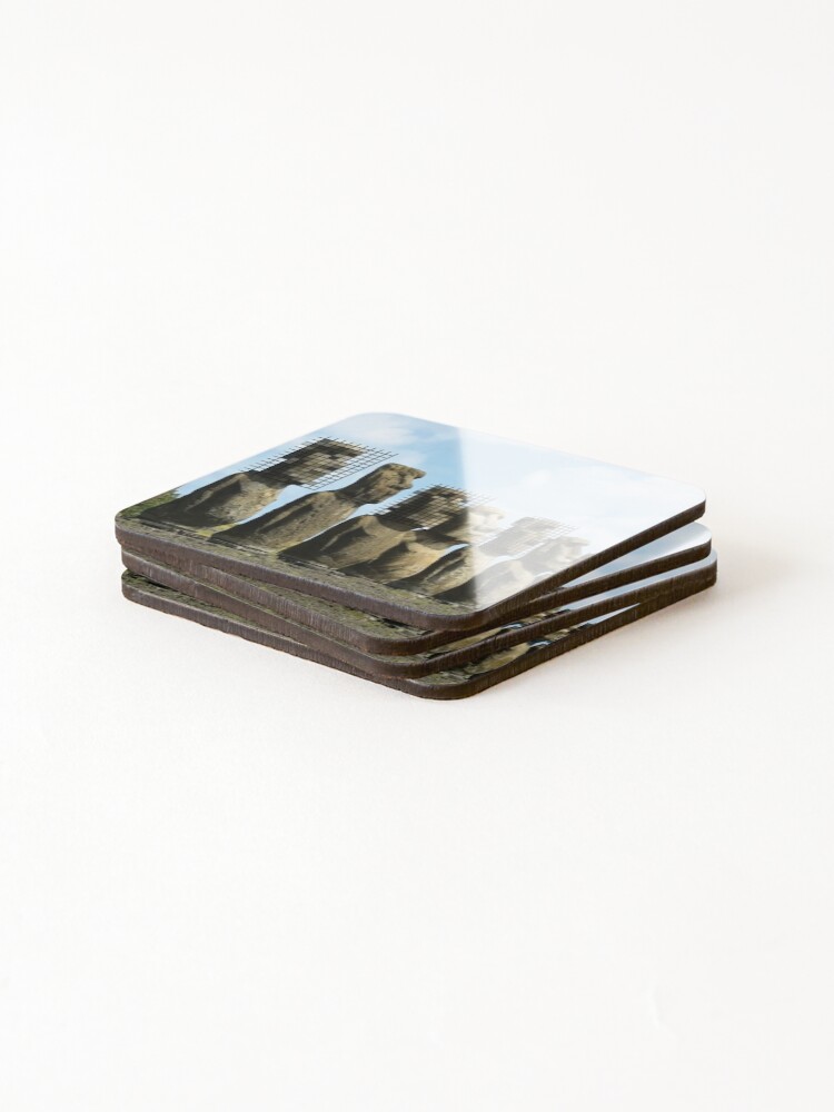 Thumbnail 4 of 5, Coasters (Set of 4), Easter Island Pixels designed and sold by BullishGraphics.