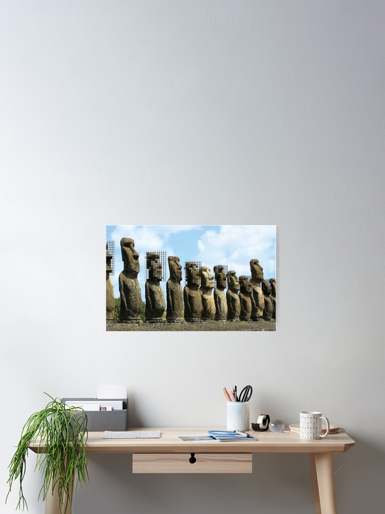 Thumbnail 2 of 3, Poster, Easter Island Pixels designed and sold by BullishGraphics.