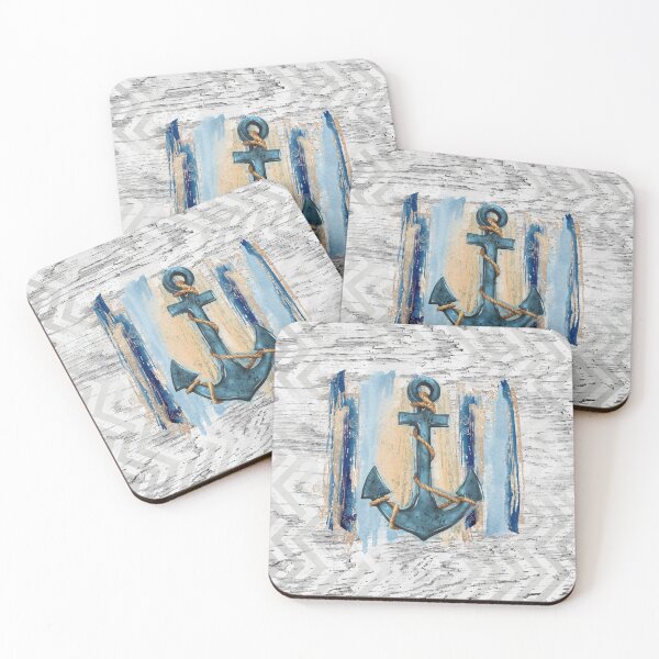 Item preview, Nautical Sailing Ship Anchor With Peach And Blue Ocean Paint Strokes designed and sold by ChicoryJunction.