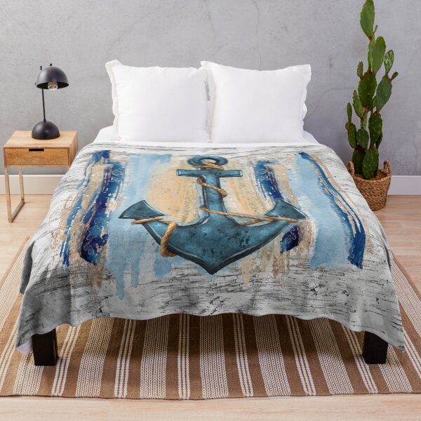 Item preview, Nautical Sailing Ship Anchor With Peach And Blue Ocean Paint Strokes designed and sold by ChicoryJunction.