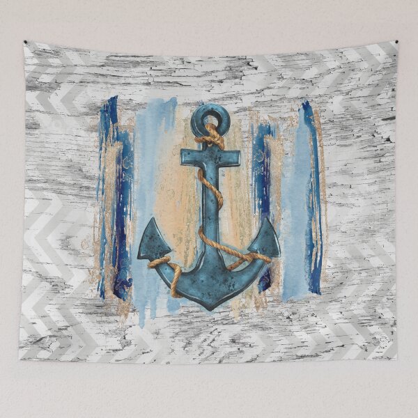 Item preview, Nautical Sailing Ship Anchor With Peach And Blue Ocean Paint Strokes designed and sold by ChicoryJunction.