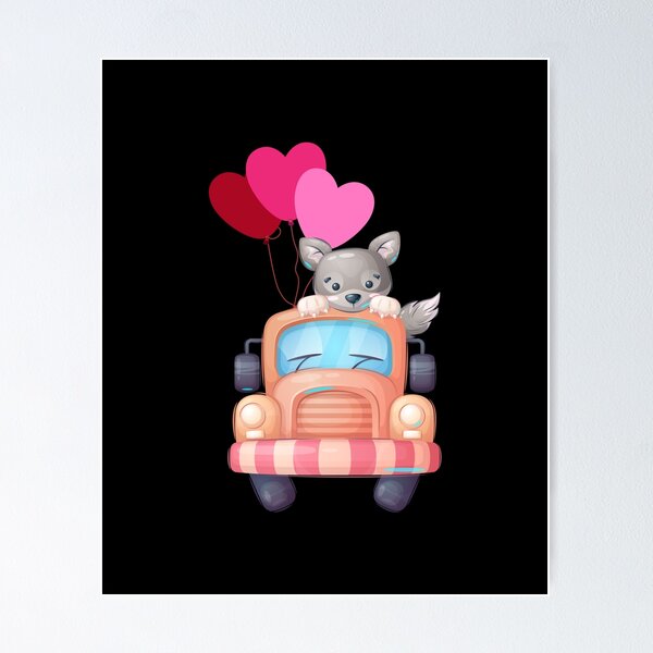 Item preview, cute Cat Driving A Car, with red balloon hearts designed and sold by prodesignerpro.