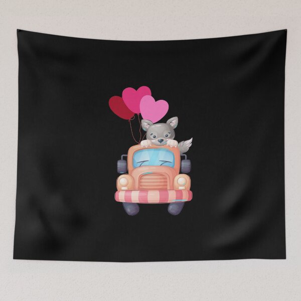 Item preview, cute Cat Driving A Car, with red balloon hearts designed and sold by prodesignerpro.