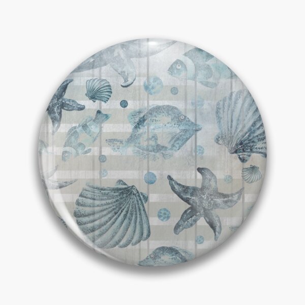 Item preview, Nautical Watercolor Seashells And Fish Striped Weathered Wood designed and sold by ChicoryJunction.