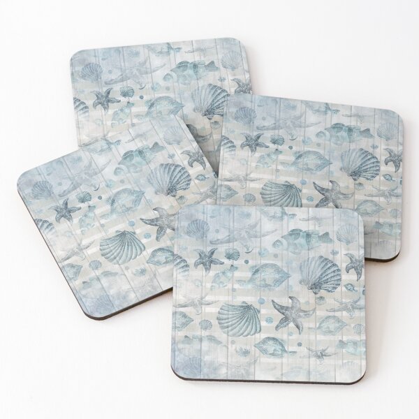 Item preview, Nautical Watercolor Seashells And Fish Striped Weathered Wood designed and sold by ChicoryJunction.