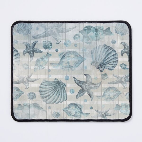 Item preview, Nautical Watercolor Seashells And Fish Striped Weathered Wood designed and sold by ChicoryJunction.