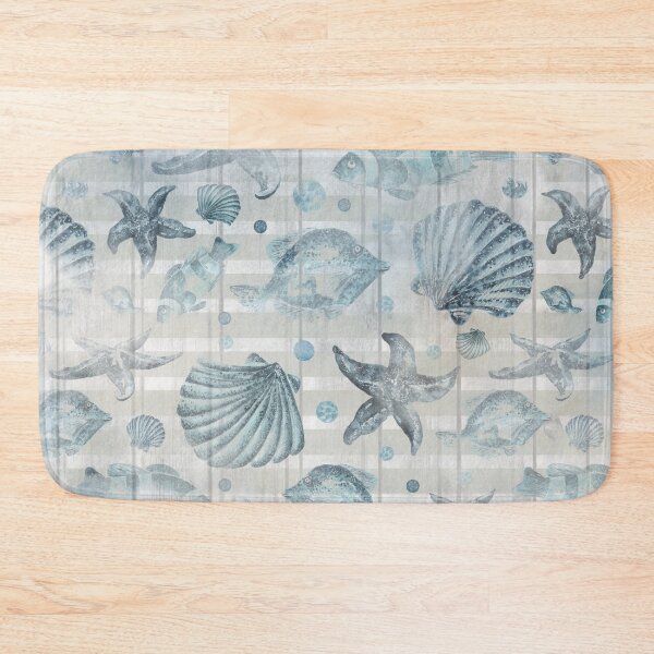 Item preview, Nautical Watercolor Seashells And Fish Striped Weathered Wood designed and sold by ChicoryJunction.