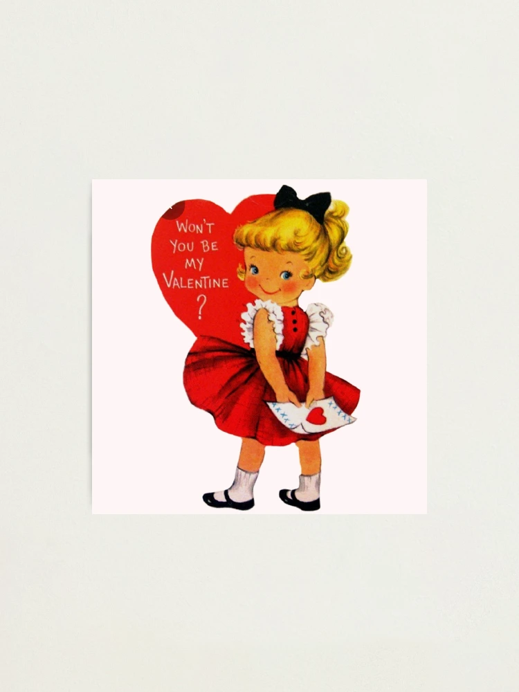 ADORABLE Vintage Art Deco Valentines Day Card, Cute Little Girl On