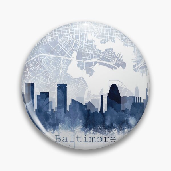 Item preview, Baltimore Skyline & Map Watercolor Navy Blue, Print by Zouzounio Art designed and sold by zouzounioart.