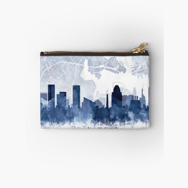 Item preview, Baltimore Skyline & Map Watercolor Navy Blue, Print by Zouzounio Art designed and sold by zouzounioart.