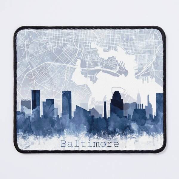 Item preview, Baltimore Skyline & Map Watercolor Navy Blue, Print by Zouzounio Art designed and sold by zouzounioart.
