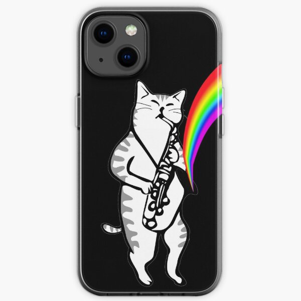 Saxophone Cat Playing Rainbows iPhone Soft Case