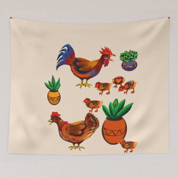 Item preview, Hens and chicks and a rooster too, succulent cacti and chickens designed and sold by Artonmytee.