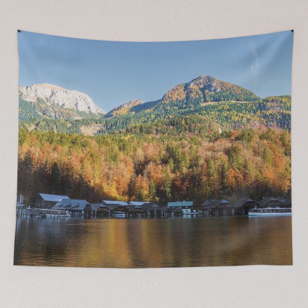 Item preview, Königssee Boat Houses And Jenner Mountain designed and sold by rawshutterbug.