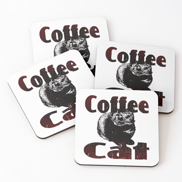 Item preview, Coffee Cat (Classic Distressed Vintage Retro 70's Look • Kopi Luwak • Black Brown • Lucky Cat Quote • Sticker or Mug for Pet Loving Caffeine Addicts) designed and sold by SassyClassyMe.