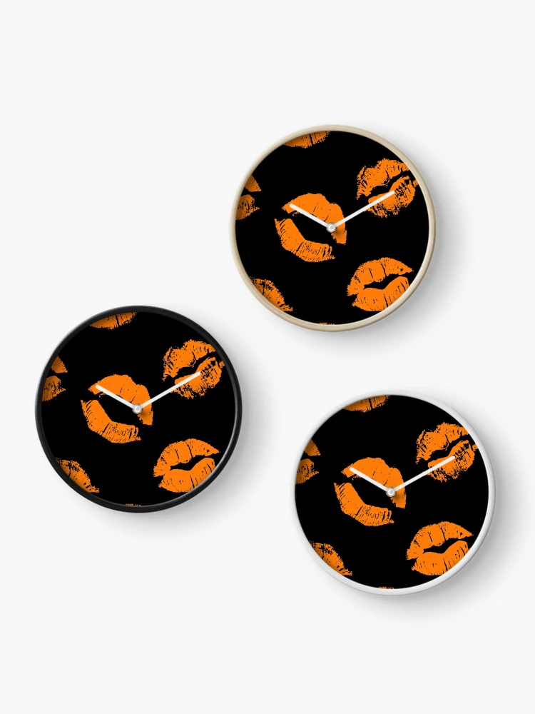 Thumbnail 3 of 4, Clock, Orange Lips Pattern designed and sold by LMoonDesigns.