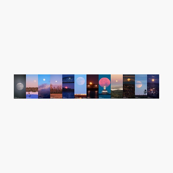 12 x 1 with Details – Full Moons of 2021 Photographic Print