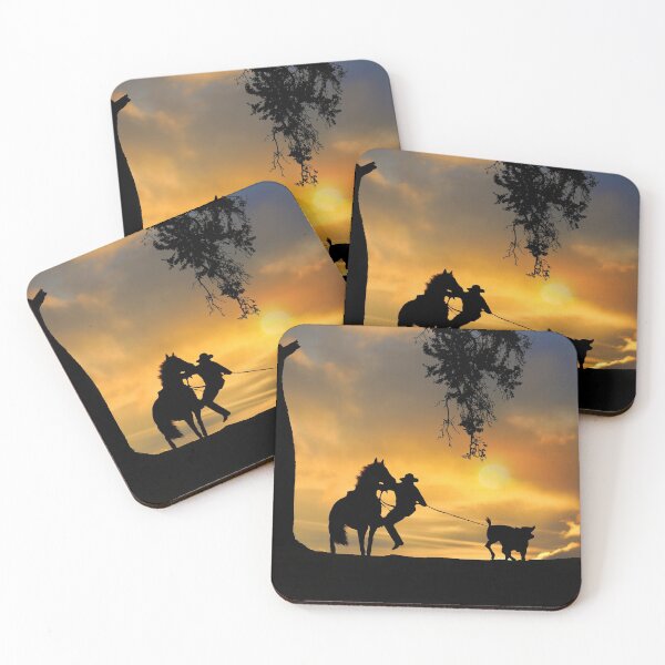 Item preview, Steer Roping Cowboy in Sunset with Horse and Oak Tree designed and sold by Stephanie Laird.