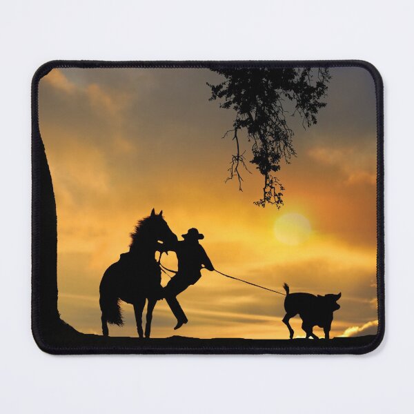 Item preview, Steer Roping Cowboy in Sunset with Horse and Oak Tree designed and sold by Stephanie Laird.