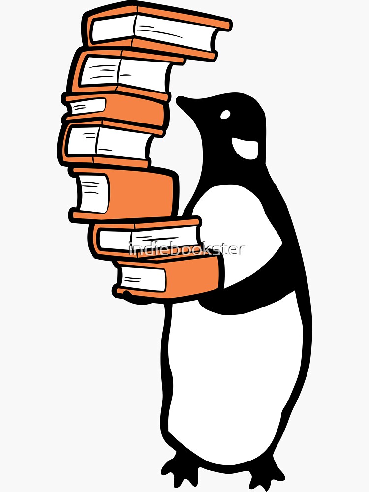 Thumbnail 3 von 3, Sticker, Pinguin, der Stapel Bücher hält designt und verkauft von indiebookster.