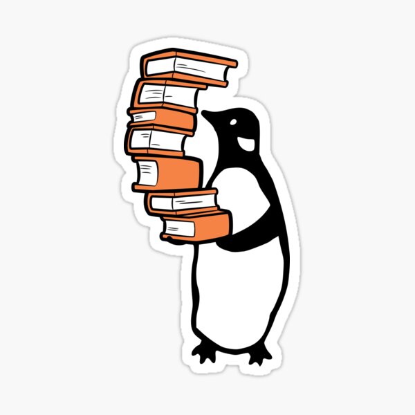 Penguin holding pile of books Sticker