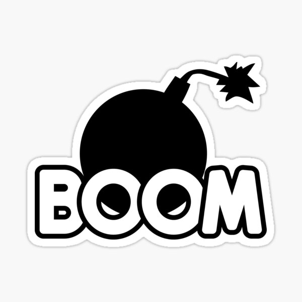 Boom Text Word with Black Outline and Bomb Design Sticker