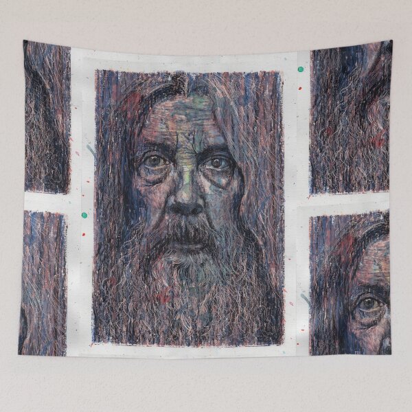 Aperçu de l'œuvre Alan Moore - Portrait à l'huile et à l'encre dessiné à la main créée et vendue par HRHildebrand.