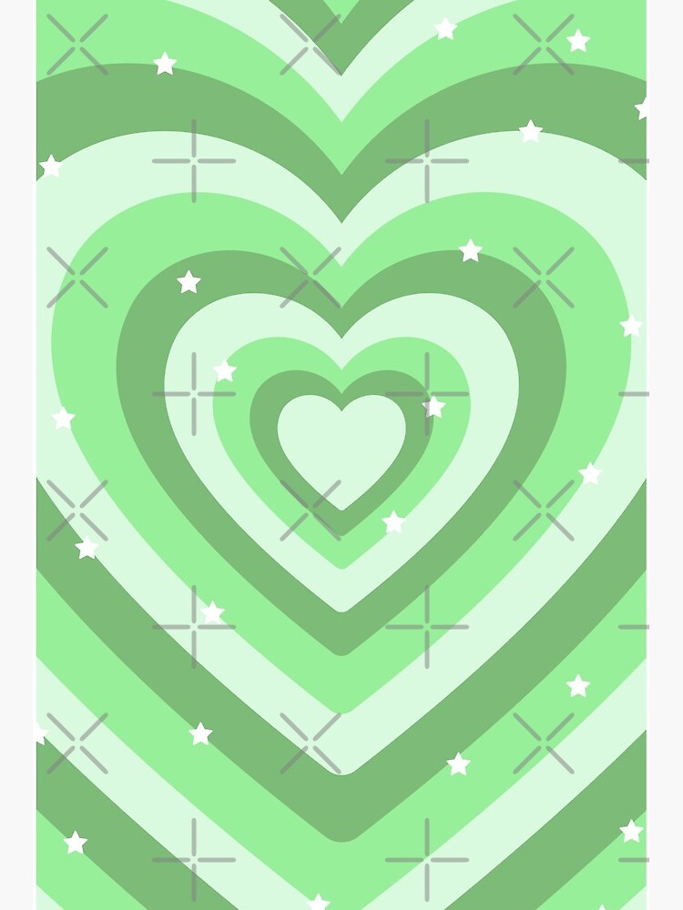 Aesthetic y2k green pastel hearts with stars | Art Board Print