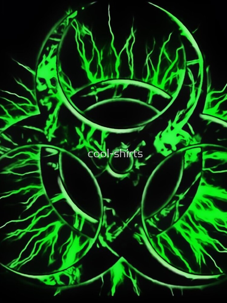 Biohazard warning, bio waste sign, symbol, green on black by cool-shirts