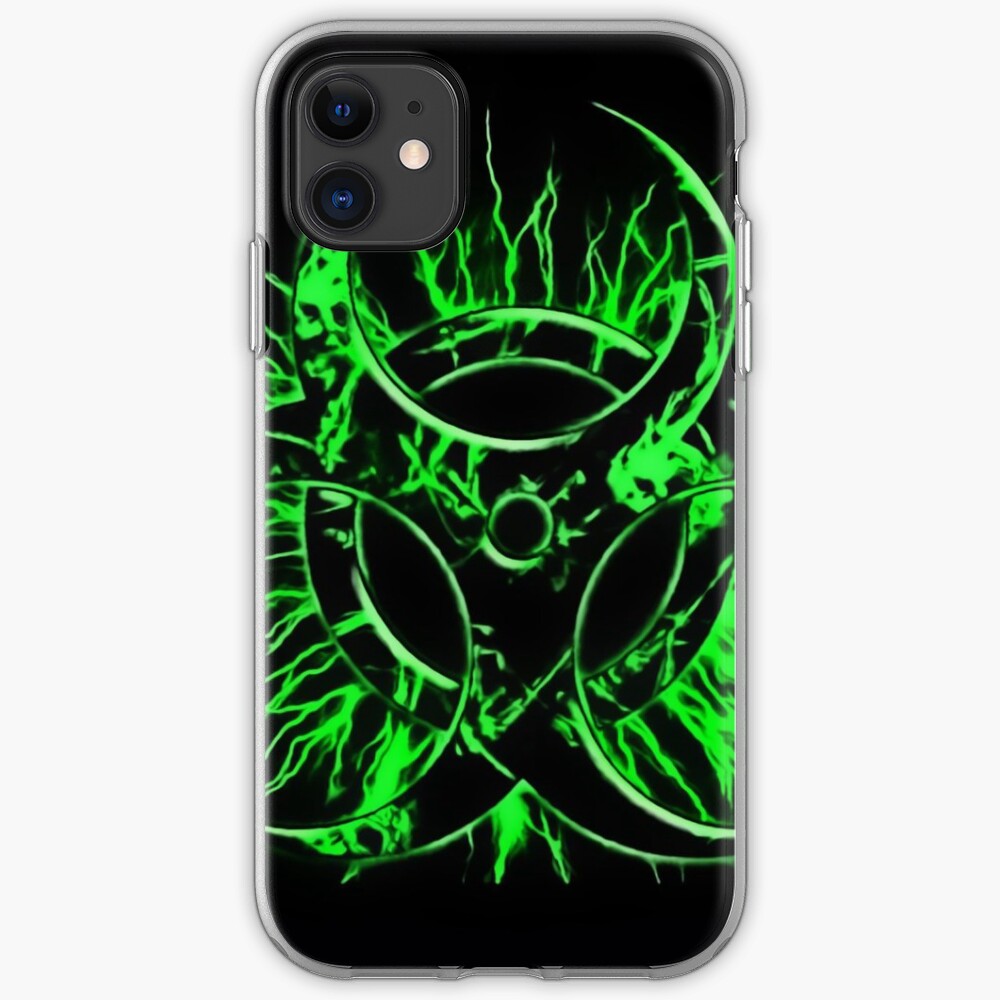 Biohazard warning, bio waste sign, symbol, green on black iPhone Case & Cover