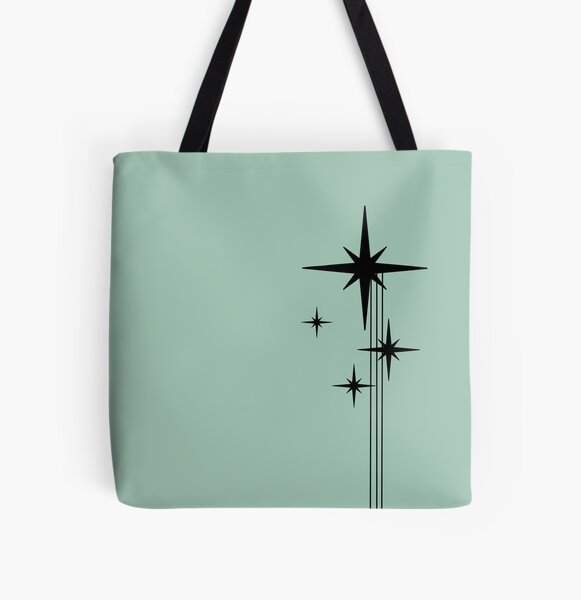 1950s Atomic Age Retro Starburst in Mint Green and Black All Over Print Tote Bag