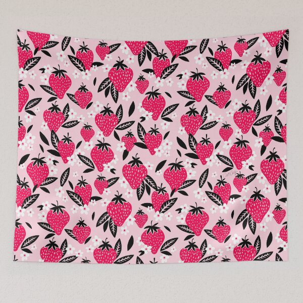 Item preview, Strawberry Blooms – Magenta & Black designed and sold by Cat Coquillette.