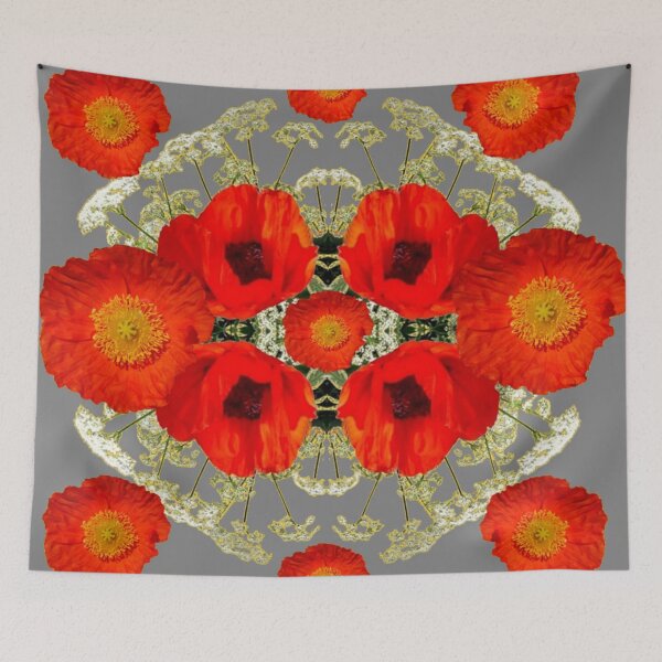 Item preview, ORANGE POPPY PATTERN GARDEN GREY ART designed and sold by sharlesart.