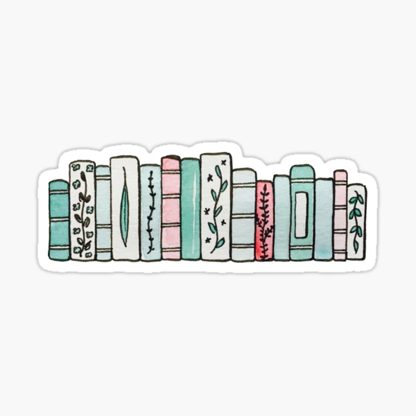 Cute Library Books Drawings Pink and Green Sticker for Sale by