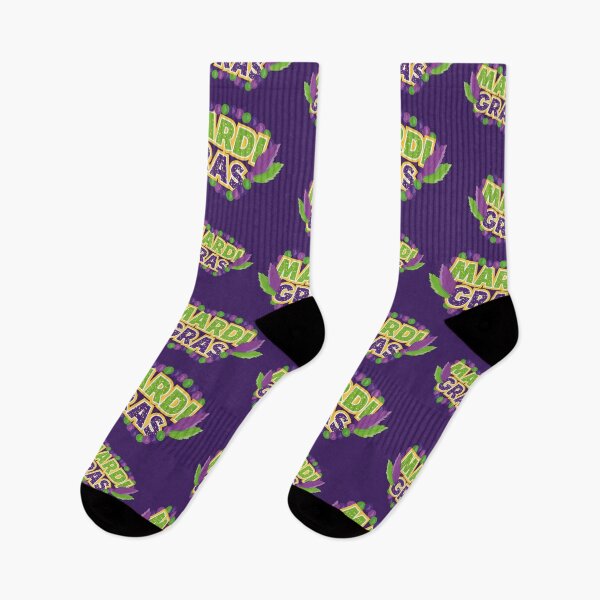 Item preview, Mardi Gras Fiesta Socks Yellow Purple Green Theme Socks Non-slip Socks Novelty Socks Carnival Vintage Party Decoration Supplies for Men Women designed and sold by NOorYES.