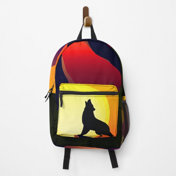 Item preview, Wolf Howling at Red Sunset, Minimalist Mountain Landscape designed and sold by ACC .