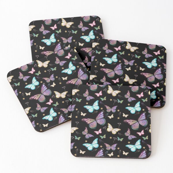Item preview, Multi-coloured butterflies on black background designed and sold by Starlett Designs.
